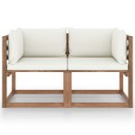 Vidaxl canapé palette de jardin 2 places et coussin blanc crème pinède Vidaxl canapé palette de jardin 2 places et coussin blanc crème pinède