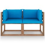 Vidaxl canapé palette de jardin 2 places et coussins bleu clair pinède Vidaxl canapé palette de jardin 2 places et coussins bleu clair pinède