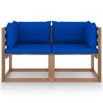 Vidaxl canapé palette de jardin 2 places et coussins bleu pinède Vidaxl canapé palette de jardin 2 places et coussins bleu pinède