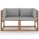 Vidaxl canap palette de jardin 2 places et coussins gris pinde