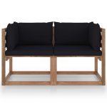 Vidaxl canapé palette de jardin 2 places et coussins noir pinède Vidaxl canapé palette de jardin 2 places et coussins noir pinède