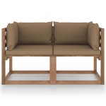 Vidaxl canapé palette de jardin 2 places et coussins taupe pinède Vidaxl canapé palette de jardin 2 places et coussins taupe pinède