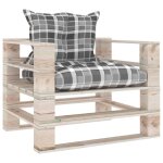 Vidaxl canap� palette de jardin et coussins carreaux gris bois de pin