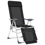 Vidaxl chaises de camping pliables 2 pcs et repose - pied noir aluminium