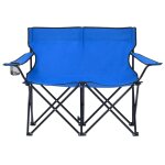 Vidaxl chaise de camping pliable  2 places acier et tissu bleu