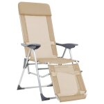Vidaxl chaises de camping pliables 2pcs et repose - pied crme aluminium