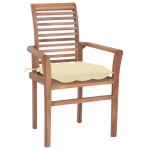 Vidaxl chaises  dner 2 pcs avec coussins blanc crme bois de teck