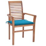 Vidaxl chaises  dner 2 pcs avec coussins bleu bois de teck massif