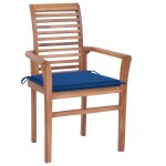 Vidaxl chaises  dner 2 pcs avec coussins bleu royal bois de teck