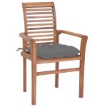 Vidaxl chaises  dner 2 pcs avec coussins gris bois de teck solide