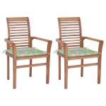 Vidaxl chaises  dner 2 pcs avec coussins  motif de feuilles teck