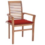 Vidaxl chaises  dner 2 pcs avec coussins rouge bois de teck massif