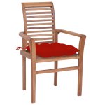 Vidaxl chaises  dner 2 pcs avec coussins rouge bois de teck solide