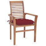 Vidaxl chaises  dner 2pcs avec coussins bordeaux bois de teck solide