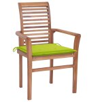 Vidaxl chaises  dner 2pcs avec coussins vert vif bois de teck massif