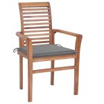 Vidaxl chaises  dner 6 pcs avec coussins gris bois de teck solide