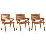 Vidaxl chaises  dner de jardin avec coussins 3 pcs acacia massif