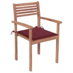 Vidaxl chaises de jardin 2 pcs avec coussins bordeaux teck massif