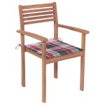 Vidaxl chaises de jardin 2 pcs avec coussins  carreaux rouges teck