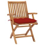 Vidaxl chaises de jardin 2 pcs avec coussins rouge bois de teck massif