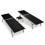 Vidaxl chaises longues 2 pcs avec table acier et textil�ne noir