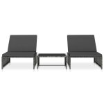 Vidaxl chaises longues 2 pcs avec table résine tressée gris Vidaxl chaises longues 2 pcs avec table résine tressée gris