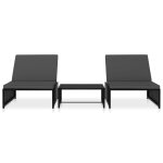 Vidaxl chaises longues 2 pcs avec table rsine tresse noir