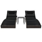 Vidaxl chaise longue 2 pcs et table rsine tresse et textilne marron