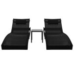 Vidaxl chaises longues 2 pcs et table rsine tresse et textilne noir