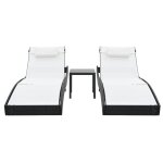 Vidaxl chaises longues 2 pcs et table résine tressée et textilène noir Vidaxl chaises longues 2 pcs et table résine tressée et textilène noir