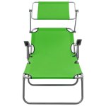 Vidaxl chaise longue avec auvent acier vert