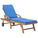 Vidaxl chaises longues avec coussins 2 pcs bois de teck solide bleu