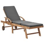 Vidaxl chaises longues et coussins 2pcs bois de teck solide gris fonc