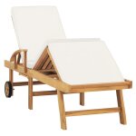 Vidaxl chaise longue avec coussin bois de teck solide crme