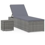 Vidaxl chaise longue avec coussin et table � th� r�sine tress�e gris
