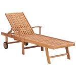 Vidaxl chaise longue avec coussin vert vif bois de teck solide