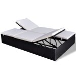 Vidaxl chaise longue double avec coussin rsine tresse noir