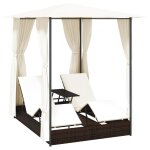 Vidaxl chaise longue double avec rideaux rsine tresse marron