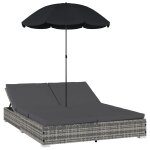 Vidaxl chaise longue d'extrieur avec parasol rsine tresse gris