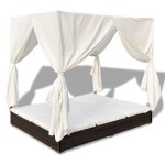 Vidaxl chaise longue d'extrieur avec rideaux rsine tresse marron