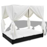 Vidaxl chaise longue d'extrieur avec rideaux rsine tresse noir