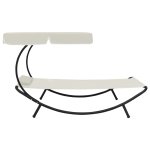 Vidaxl chaise longue de jardin avec auvent et oreiller blanc cr�me