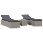 Vidaxl chaises longues de jardin table  th 3 pcs rsine tresse gris