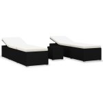 Vidaxl chaises longues de jardin table � th� 3 pcs r�sine tress�e noir