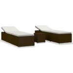 Vidaxl chaise longue de jardin table  th 3pcs rsine tresse marron
