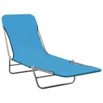 Vidaxl chaises longues pliables 2 pcs acier et tissu bleu