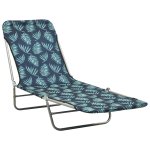 Vidaxl chaises longues pliables 2 pcs acier et tissu motif de feuilles