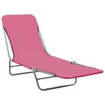 Vidaxl chaises longues pliables 2 pcs acier et tissu rose