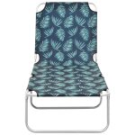 Vidaxl chaise longue pliable acier et tissu motif de feuilles