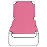 Vidaxl chaise longue pliable acier et tissu rose